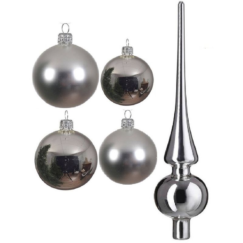 Foto van Glazen kerstballen pakket zilver glans/mat 38x stuks 4 en 6 cm met piek glans - kerstbal