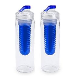 Foto van 2x drinkfles/waterfles met fruitfilter blauw 700 ml - drinkflessen