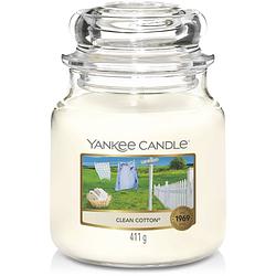 Foto van Yankee candle geurkaars medium clean cotton - 13 cm / ø 11 cm