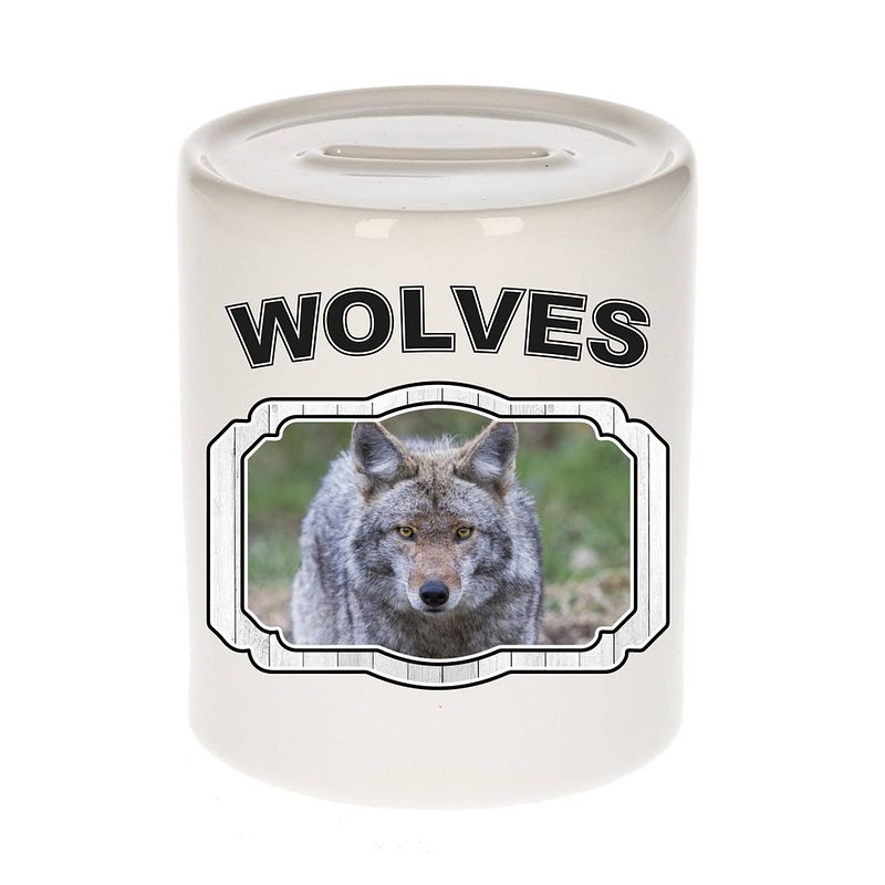 Foto van Dieren wolf spaarpot - wolves/ wolven spaarpotten kinderen 9 cm - spaarpotten