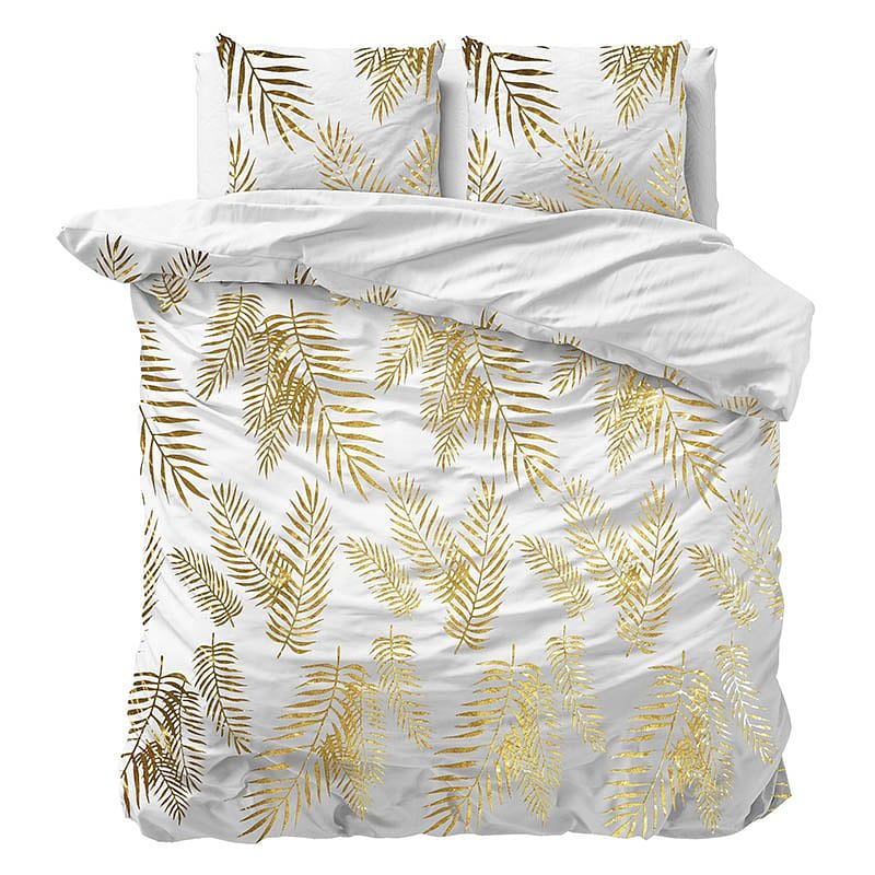 Foto van Dekbedovertrek glamour leaves dekbedovertrek - lits-jumeaux (240x220 cm) - wit & goud microvezel - dessin: patroon, luxe - sleeptime -