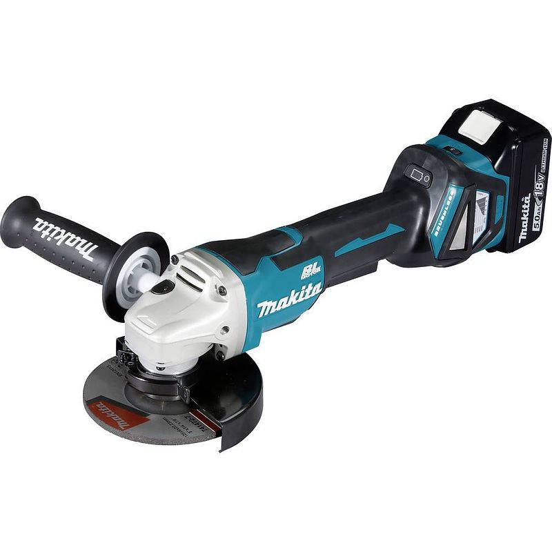 Foto van Makita makita dga515rtj haakse accuslijper 125 mm incl. 2 accus, incl. lader 18 v 5 ah