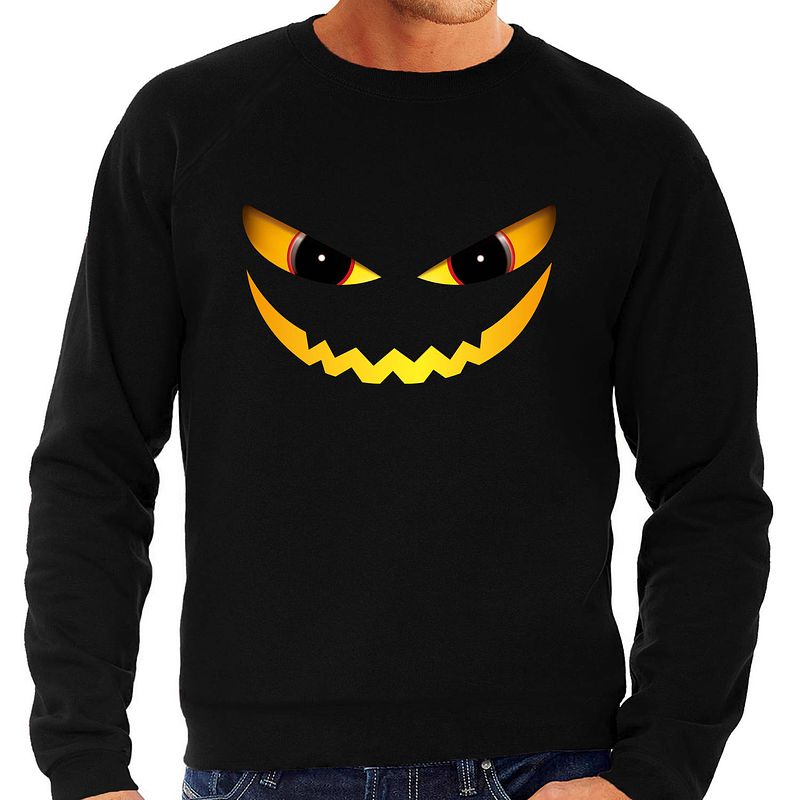 Foto van Halloween duivel gezicht horror trui zwart voor heren - verkleed sweater / kostuum l - feesttruien