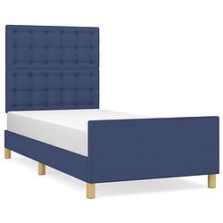 Foto van The living store bedframe blauw 203x103x118/128 cm - verstelbaar hoofdbord - stabiele poten - multiplex lattenbodem -