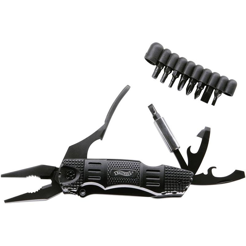 Foto van Walther multitacknife mtk 5.0718 multitool met holster, met bitset, met clip aantal functies: 18 zwart