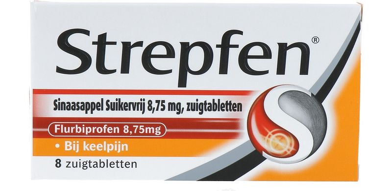 Foto van Strepsils strepfen sinaasappel suikervrij zuigtabletten bij keelpijn 8,75 mg, 8 stuks bij jumbo