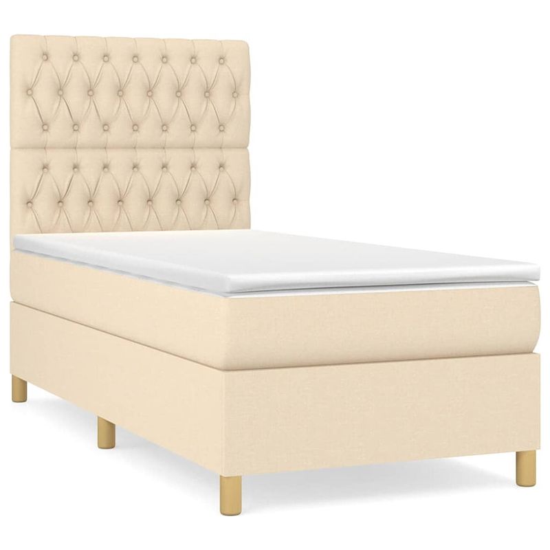 Foto van The living store boxspringbed in crème - 193x90x118/128 cm - met verstelbaar hoofdbord - pocketvering matras en