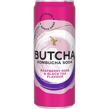 Foto van Butche raspberry rise & blach tea blik 250ml bij jumbo