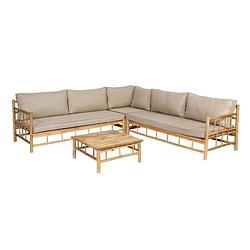 Foto van Exotan bamboo hoek loungeset - hoek loungebank + koffietafel - incl. kussens