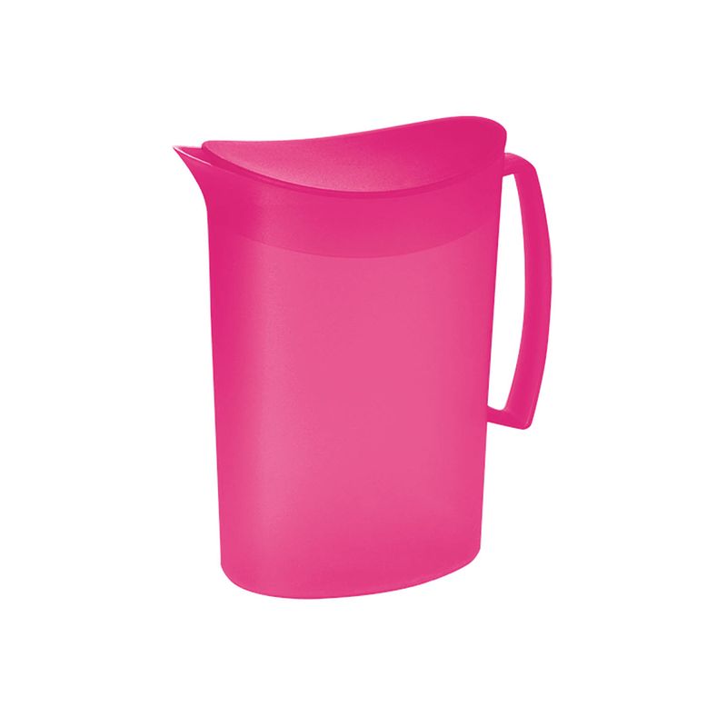 Foto van Juypal schenkkan/waterkan - fuchsia roze - 2 liter - kunststof - l20 x h23 cm - met deksel - schenkkannen