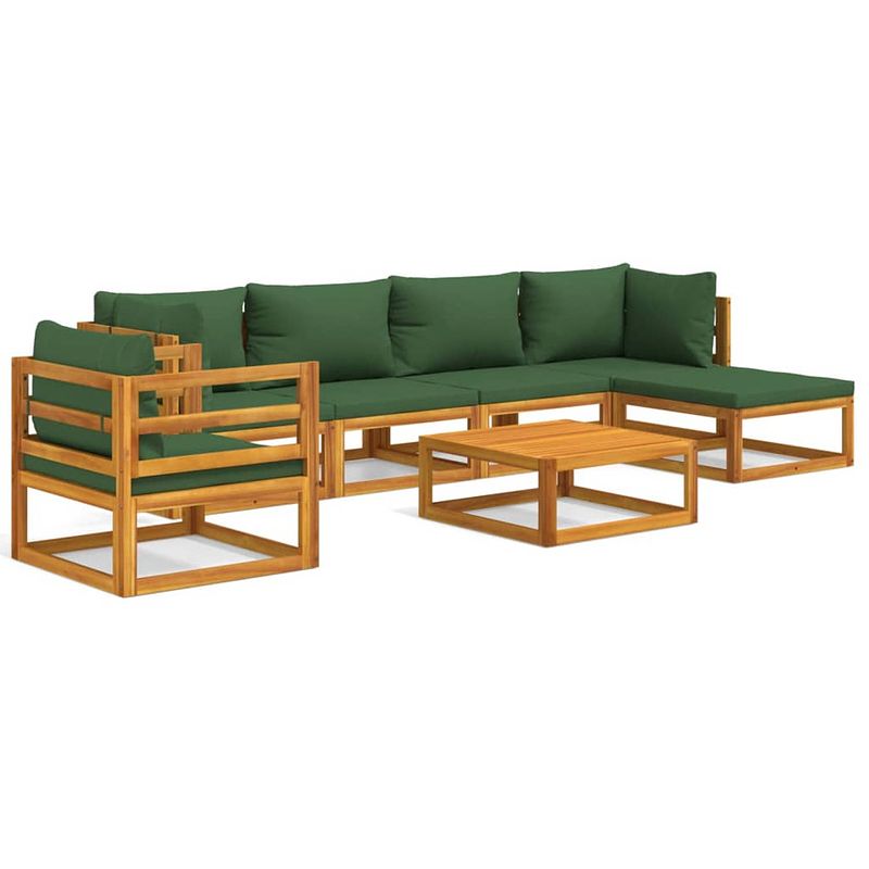 Foto van Vidaxl 7-delige loungeset met groene kussens massief hout