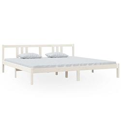 Foto van The living store houten bedframe - massief grenenhout - 205.5 x 205.5 x 69.5 cm - wit - geschikt voor 200 x 200 cm