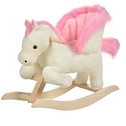 Foto van Hobbeldier - hobbelpaard - schommelpaard - schommelstoel voor kinderen - speelgoed - wit/roze - 70 x 28 x 57 cm
