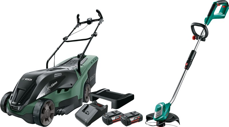 Foto van Bosch universalrotak 36-590 + bosch advancedgrasscut 36 li incl. 4,0 ah accu (2x)