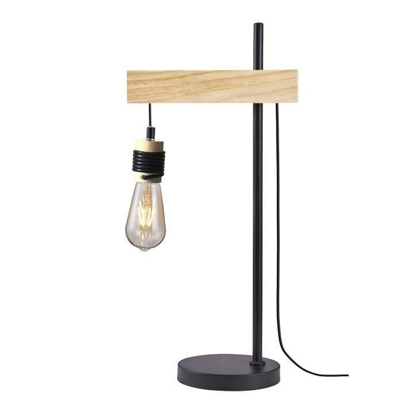 Foto van Detroit industriële lamp in hout - 24 x 18 x h60 cm - zwart - decoratieve lamp e27 40w geleverd