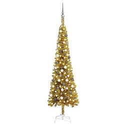 Foto van Vidaxl kerstboom met led's en kerstballen smal 210 cm goudkleurig