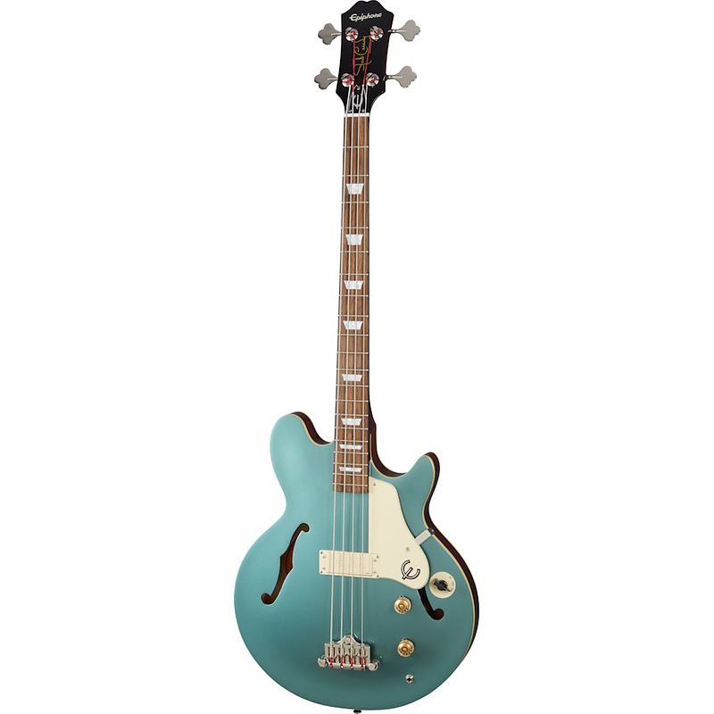 Foto van Epiphone jack casady bass faded pelham blue semi-akoestische basgitaar