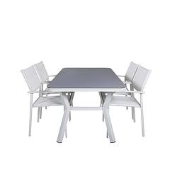 Foto van Virya tuinmeubelset tafel 90x160cm en 4 stoel santorini wit, grijs.
