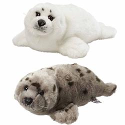 Foto van 2x stuks zeehonden knuffels van 40 cm wit en grijs - knuffel zeedieren