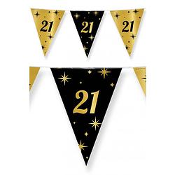 Foto van Leeftijd verjaardag feest vlaggetjes 21 jaar geworden zwart/goud 10 meter - vlaggenlijnen
