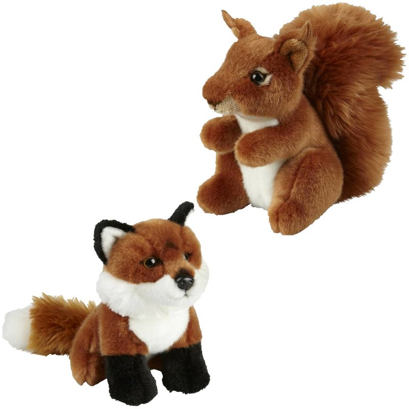 Foto van Knuffeldieren set vos en eekhoorn pluche knuffels 18 cm - knuffel bosdieren