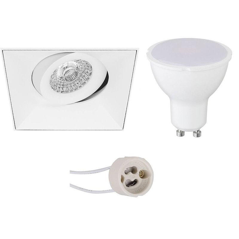 Foto van Led spot set - aigi - pragmi nivas pro - gu10 fitting - inbouw vierkant - mat wit - 6w - helder/koud wit 6400k -