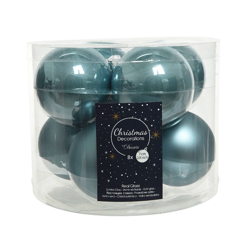 Foto van Kerstbal glas d7cm o.blauw ass 8st