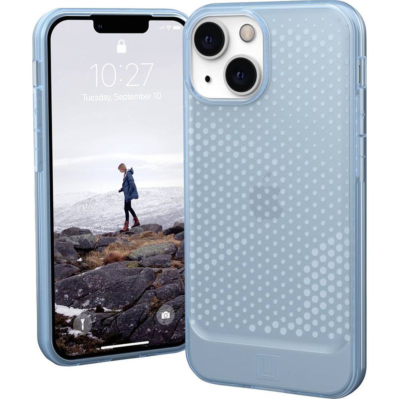 Foto van Urban armor gear lucent case backcover apple iphone 13 mini blauw, transparant