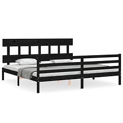 Foto van The living store massief grenenhouten bedframe - zwart - 205.5 x 185.5 x 81 cm - multiplex lattenbodem