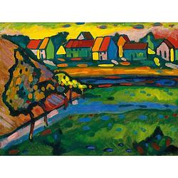 Foto van Wassily kandinsky - bayrisches dorf mit feld kunstdruk 80x60cm