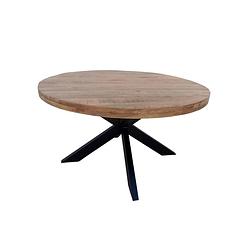 Foto van Eettafel rond mangohout 120cm jones lichtbruin ronde industriële tafel duurzaam mango eetkamertafel