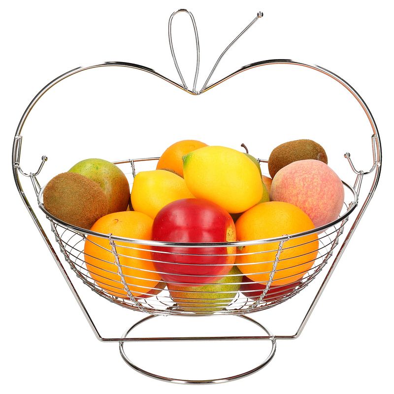 Foto van Fruitschaal/fruitmand appel hangend metaal 35 x 29 x 33 cm - fruitschalen