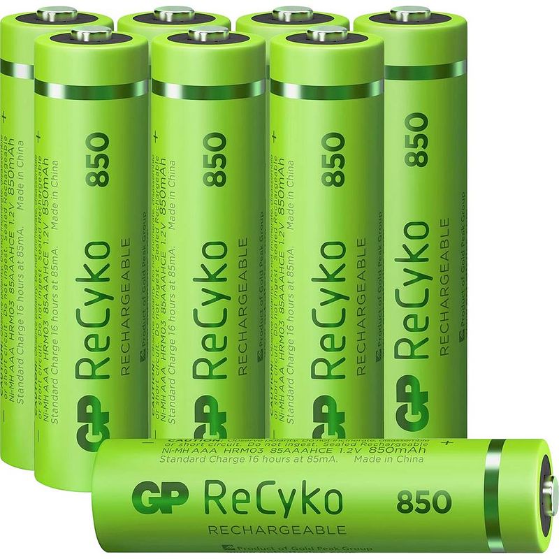 Foto van Gp batteries recyko+ hr03 oplaadbare aaa batterij (potlood) nimh 850 mah 1.2 v 8 stuk(s)