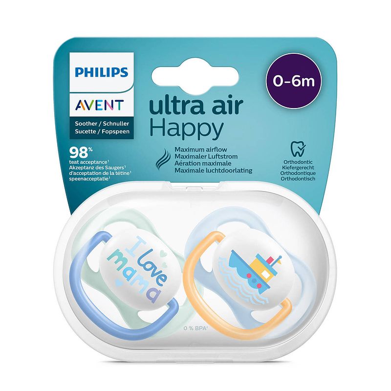 Foto van Philips avent - ultra air fopspeen - 0/6 mnd - blauwe - 2 stuks