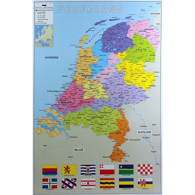 Foto van Poster nederland provincie map kaart 61 x 91 cm - aardrijkskunde/topografie thema posters - wanddecoratie/muurdecoratie