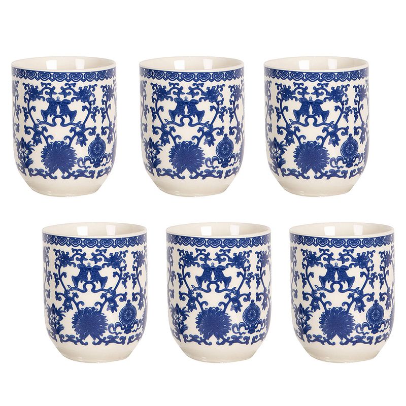 Foto van Haes deco - mokken set van 6 - ø 6x8 cm / 100 ml - met blauw patroon - mok