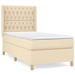 Foto van The living store boxspringbed - crème - 193 x 93 x 118/128 cm - pocketvering matras - middelharde ondersteuning