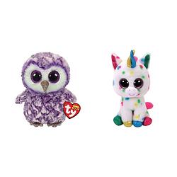 Foto van Ty - knuffel - beanie boo's - moonlight owl & harmonie unicorn