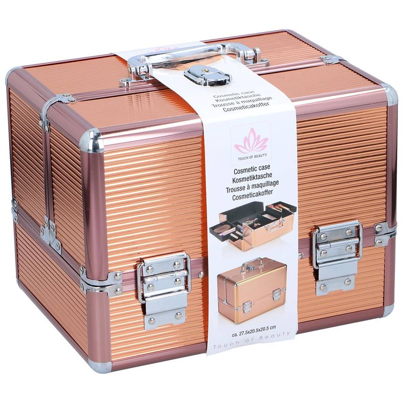 Foto van Touch of beauty make up koffer roze - cosmetica organizer - met handvat en sleutelslot