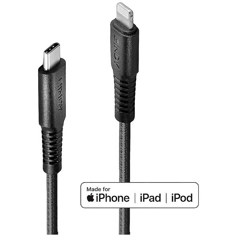 Foto van Lindy usb-kabel usb 2.0 apple lightning stekker, usb-c stekker 3 m zwart 31288