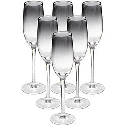 Foto van Set van 6x champagneglazen/flutes zwarte rand sauvage 210 ml van glas - champagneglazen