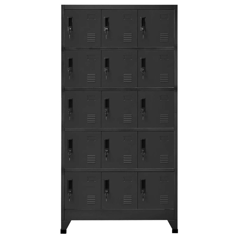 Foto van The living store lockerkast staal - 90 x 40 x 180 cm - antraciet - 15 deuren