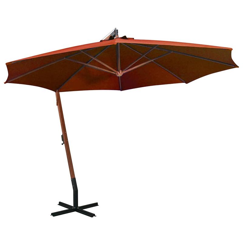 Foto van Vidaxl zweefparasol met paal 3,5x2,9 m massief vurenhout terracotta