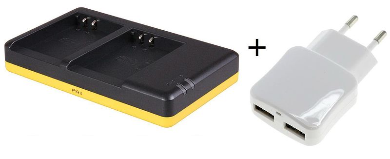 Foto van Duo lader voor 2 camera accu's olympus bln-1 + handige 2 poorts usb 230v adapter