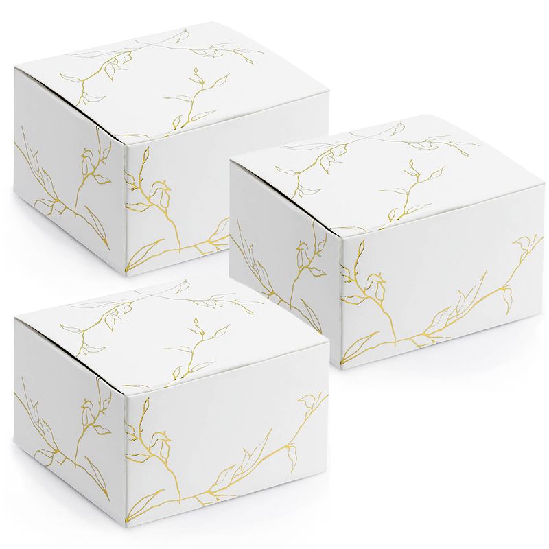 Foto van Partydeco cadeaudoosje nature - bruiloft - 20x - wit/goud - papier - 6 x 4 cm - cadeaudoosjes