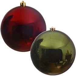 Foto van Kerstversieringen set van 6x grote kunststof kerstballen rood en groen 14 cm glans - kerstbal