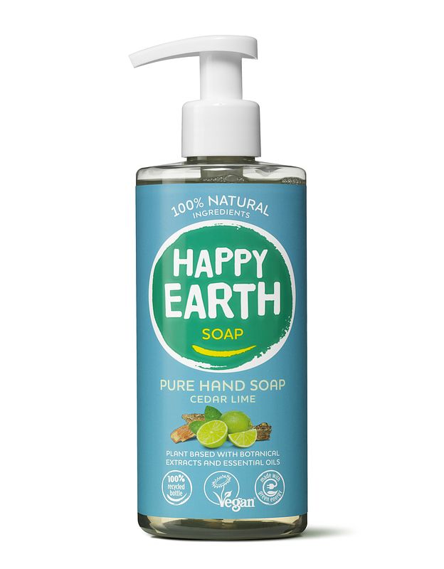 Foto van Happy earth 100% natuurlijke hand soap cedar lime