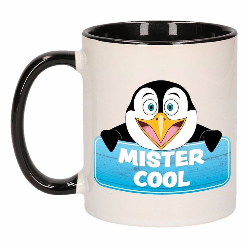 Foto van 1x mister cool beker / mok - zwart met wit - 300 ml keramiek - pinguin bekers