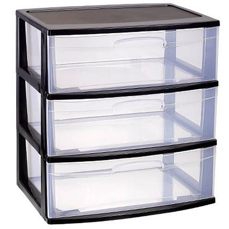 Foto van Plasticforte ladeblokje organizer 3x lades - zwart/transparant - l56 x b40 x h61 cm - plastic - ladeblok