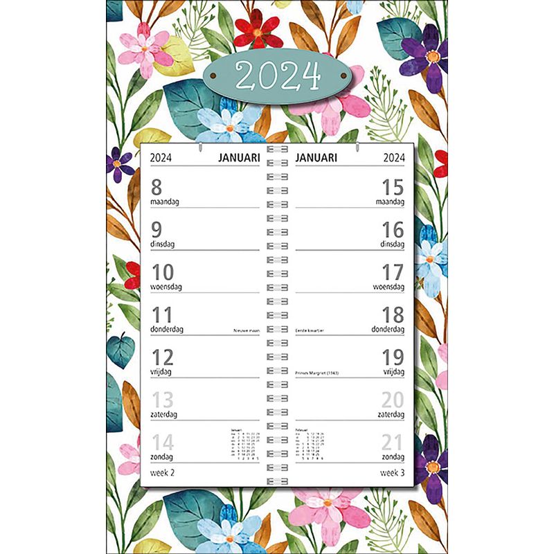 Foto van Mgpcards - omlegweekkalender 2024 - week begint op maandag - bloemen - kleur